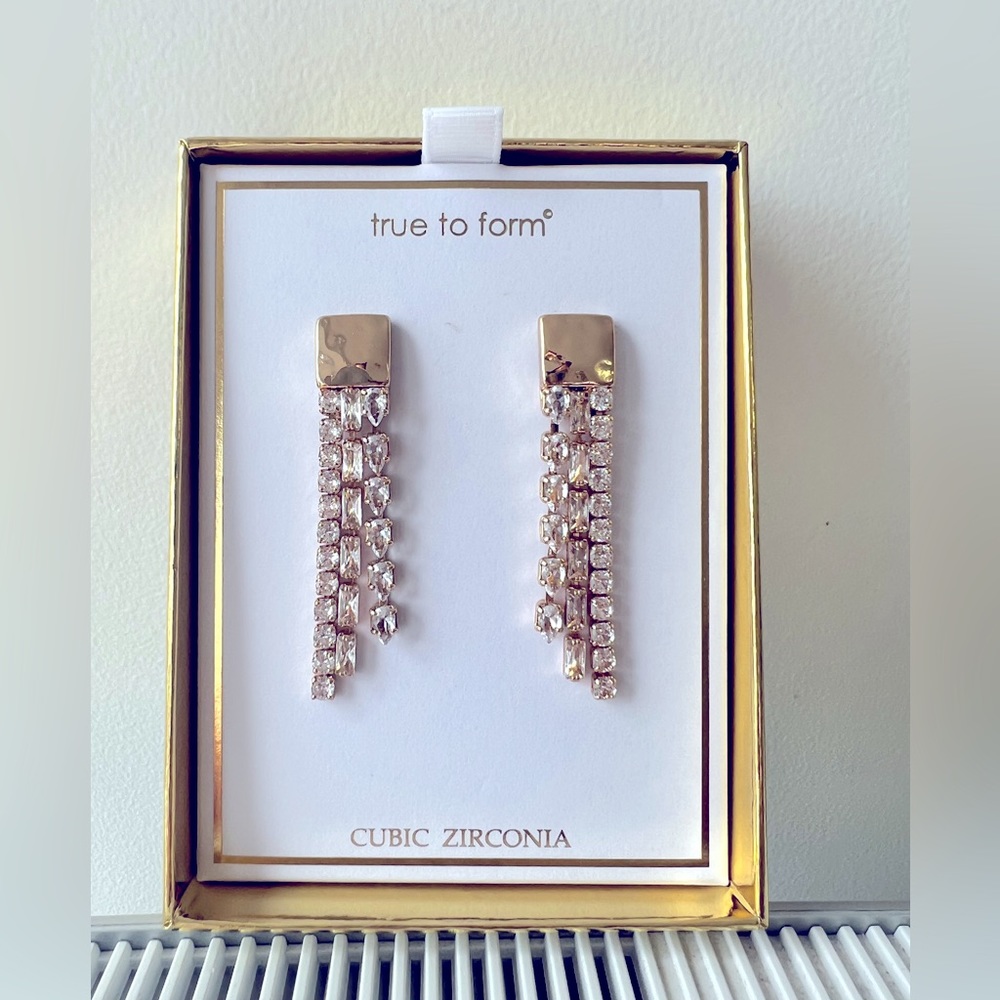 NWT True to Form Gold color cubic zirconia stones dangly earrings